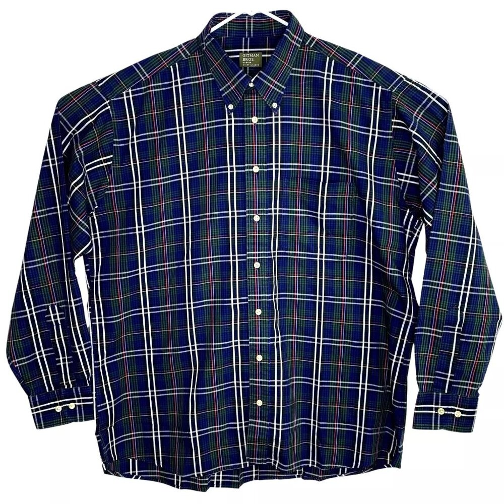 Gitman Bros Mens Master Shirt Makers LS Button Down Dress Shirt Blue Plaid XL